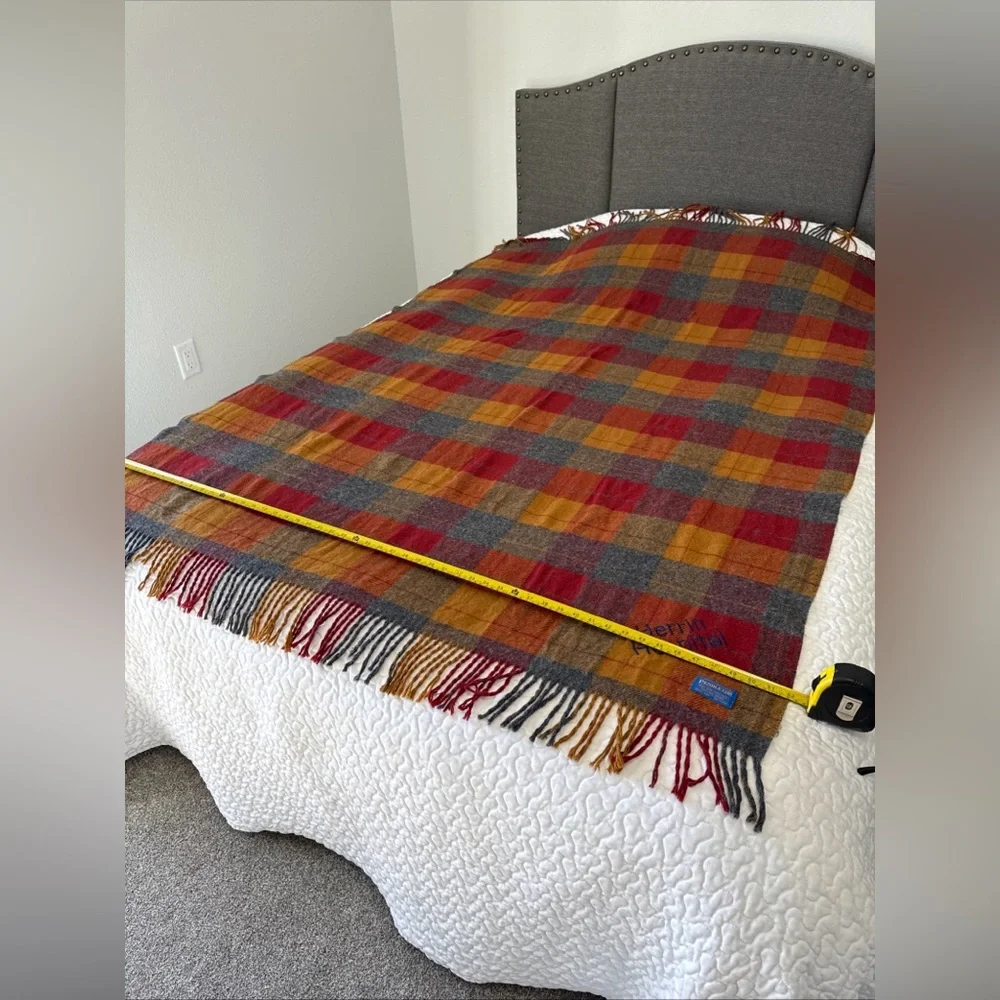 VTG Pendleton Wool Plaid Blanket Throw Red Brown USA 52